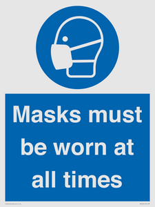 Masks must be worn at all times